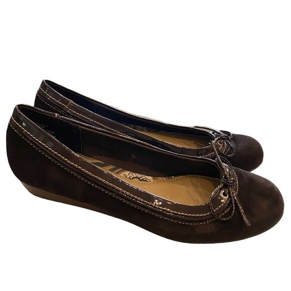 SPERRY Women's Brown Suede Slip-On Wedge Bow Shoes 10 - Picture 2 of 6